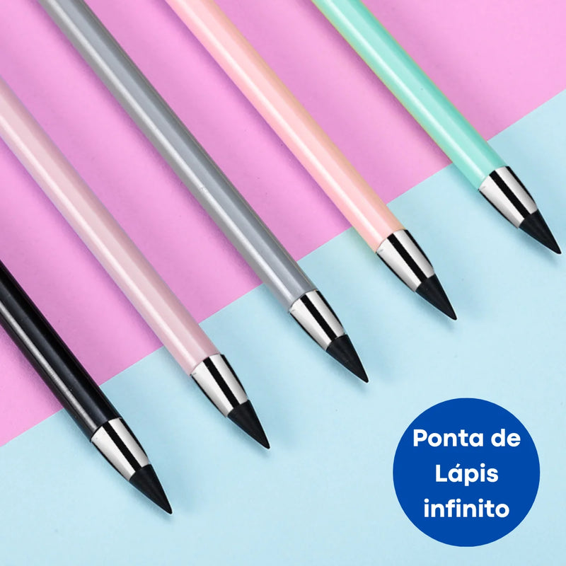 Kit Lápis Infinito Kawaii - 6 unidades - Fofo, Gatinho, Rosquinha, Cacto, Grafite e Eterno